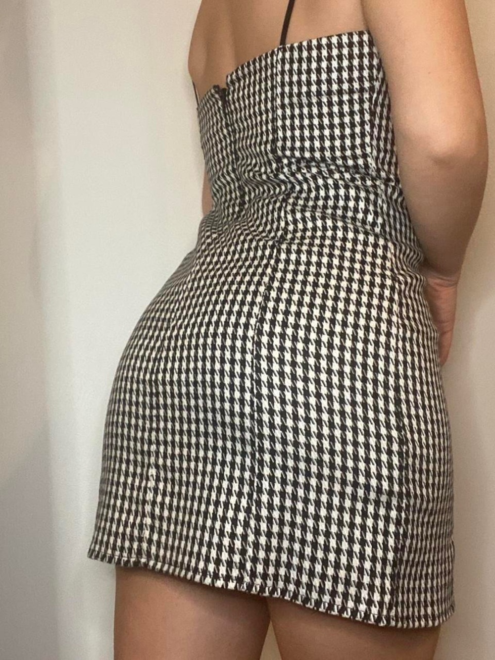 Urban Outfitters Black & White Houndstooth Strapless Dress Size PL